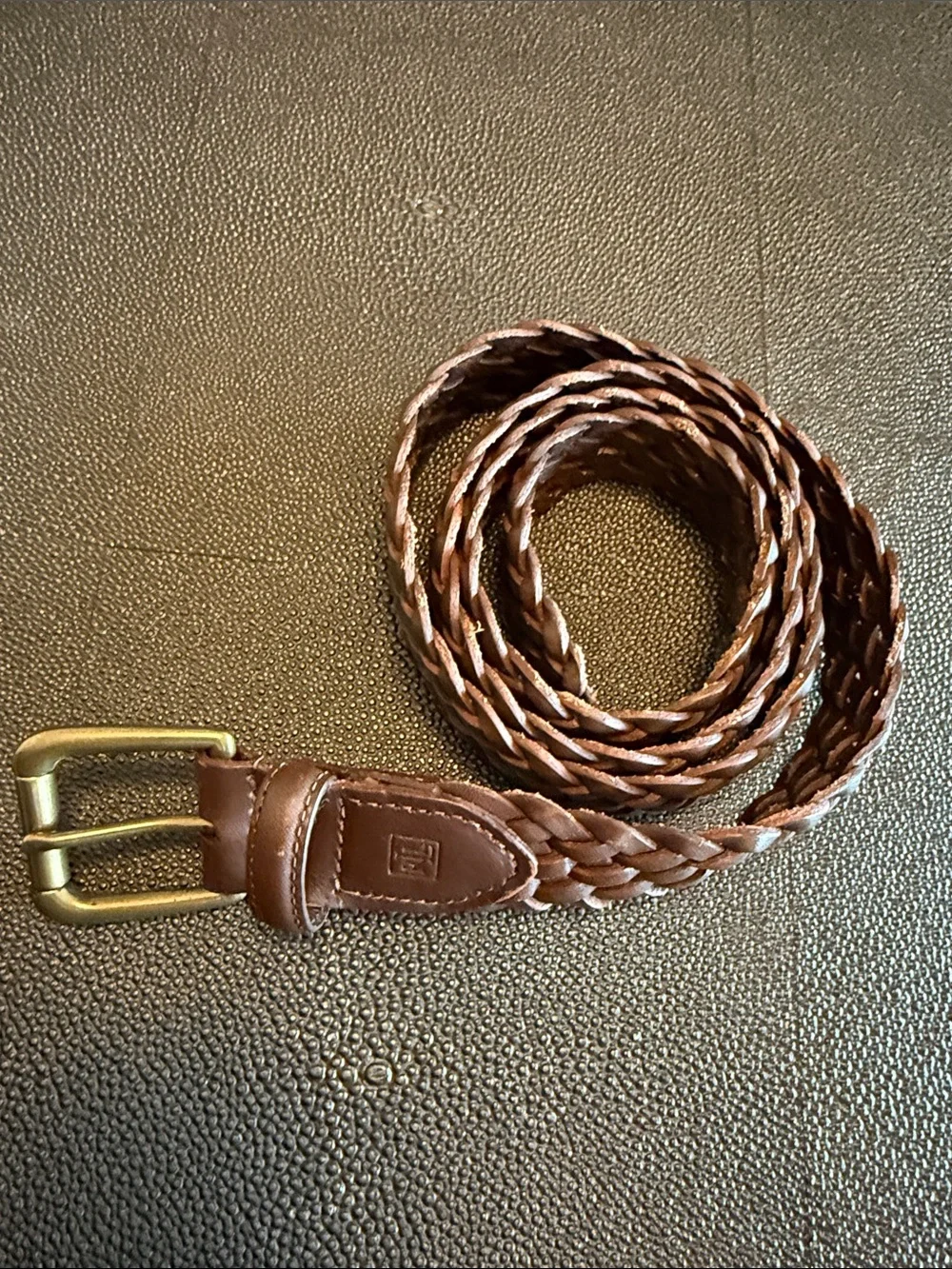 Lauren Ralph Lauren Braided Brown Leather Belt with Brass Buckle size 42/105
